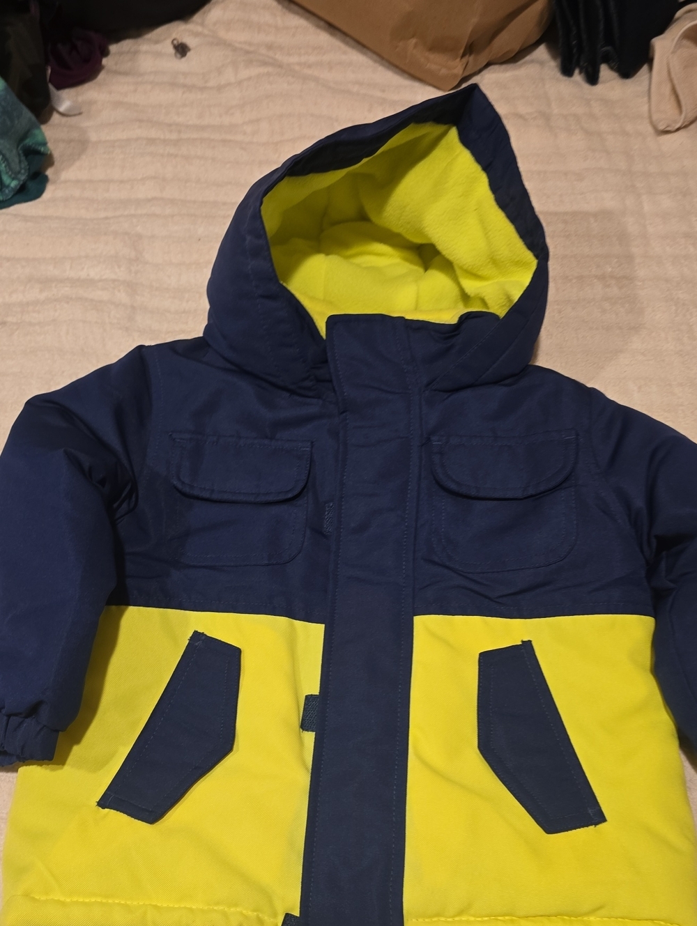 Wonderkids Navy and Yellow Hooded Winter Jacket 24Months